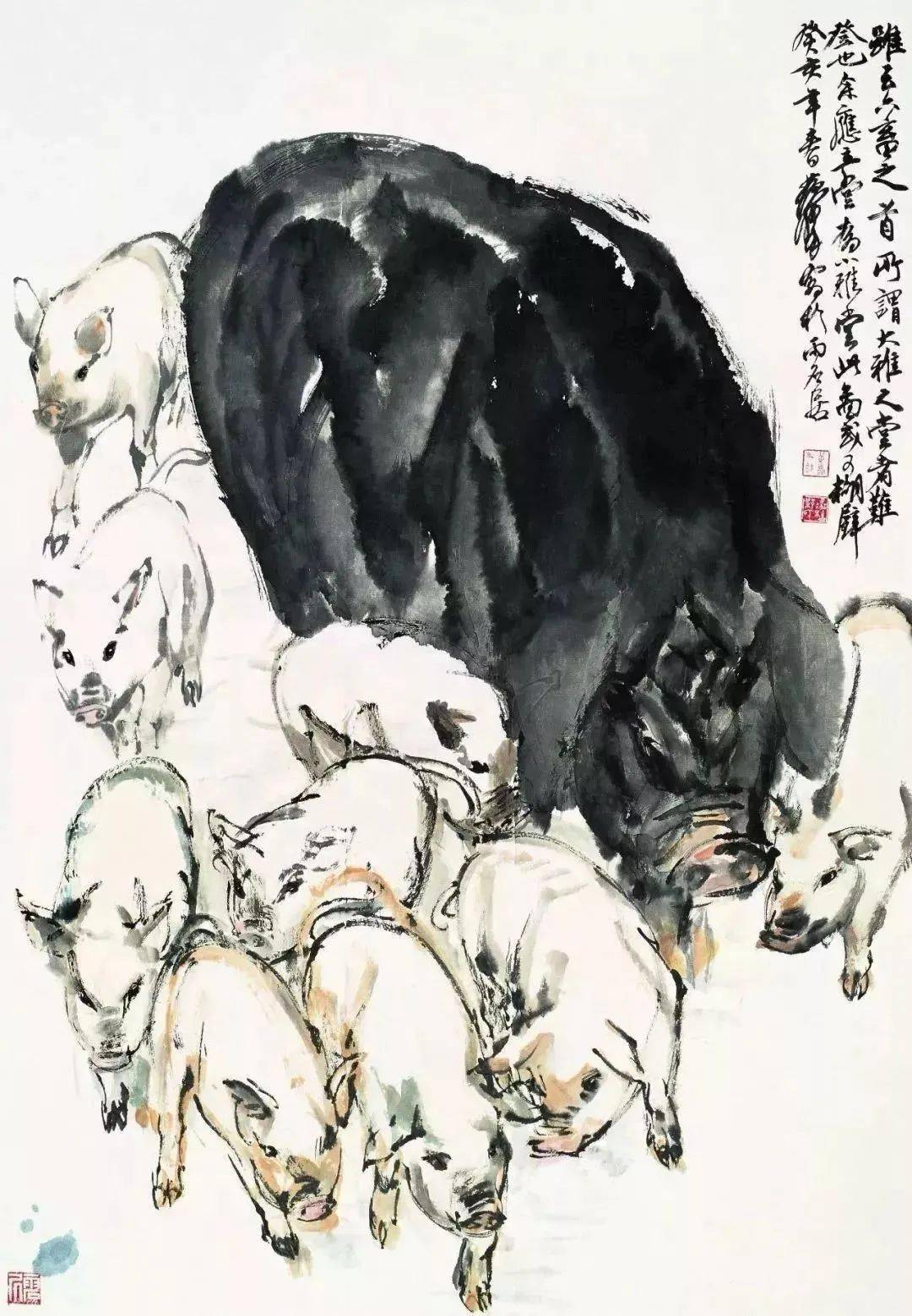 黄胄笔下的猪憨憨的可爱极了