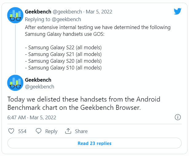 Geekbench指责三星操纵基准测试，将过去四年的Galaxy旗舰机除名
