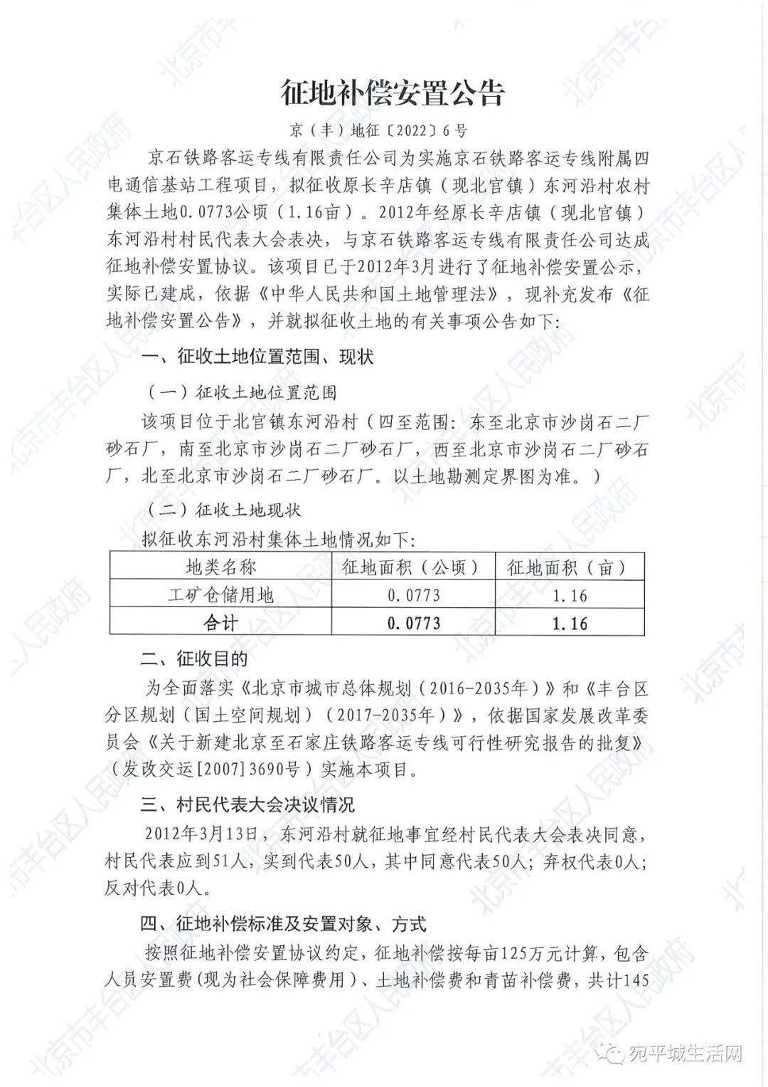 长辛店,东河沿,张郭庄,赵辛店4个村的征地范围及补偿标准