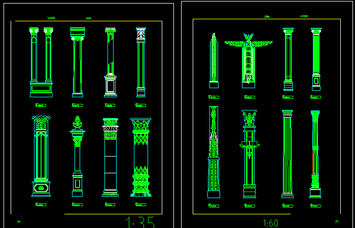 分享欧式立柱罗马柱柱头柱脚cad图