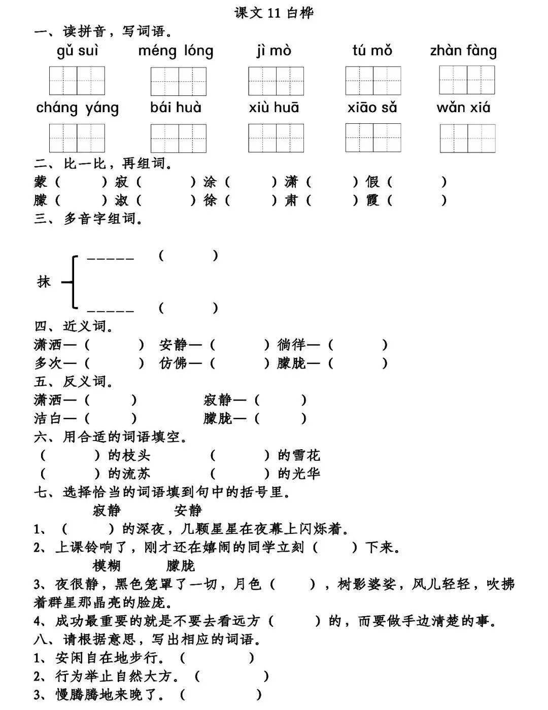 四年級下冊第11課白樺同步練習2份