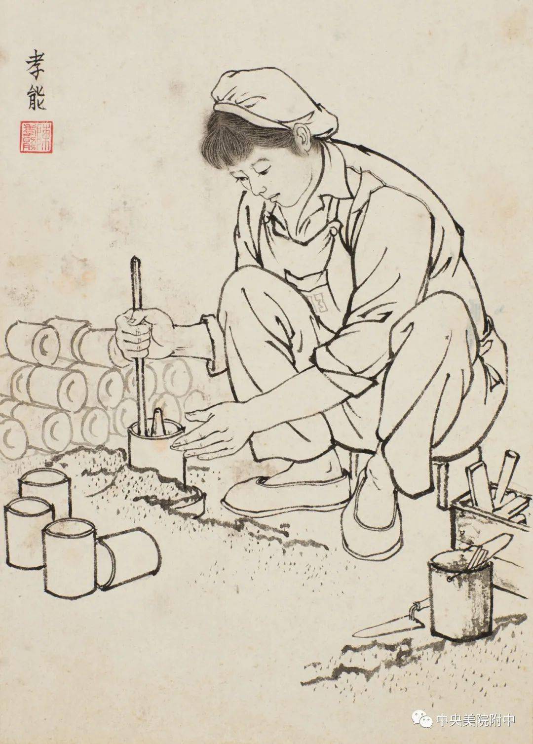 2019年《老农》 佚名 26cm×19cm 2008年《藏区集市》 杨勇 纸本炭笔