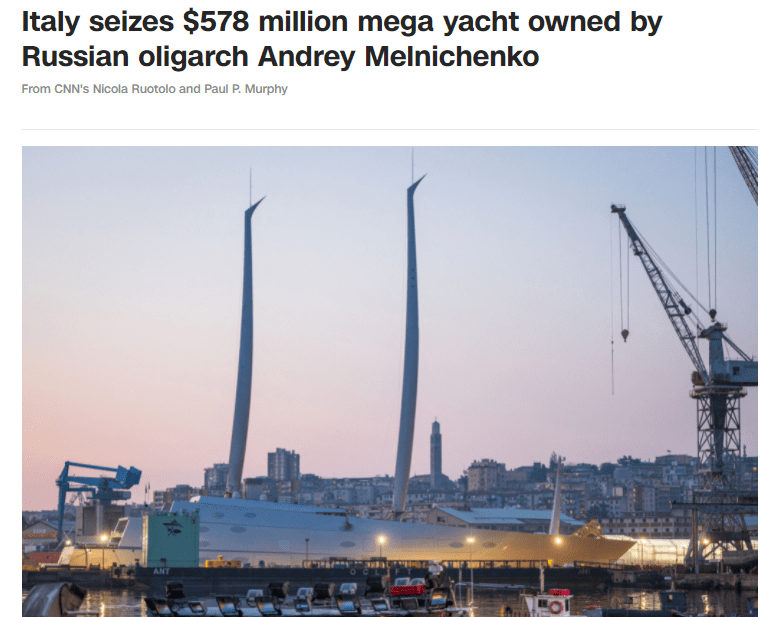 又一艘！意大利当局扣押俄罗斯富豪游艇，价值超5亿欧元