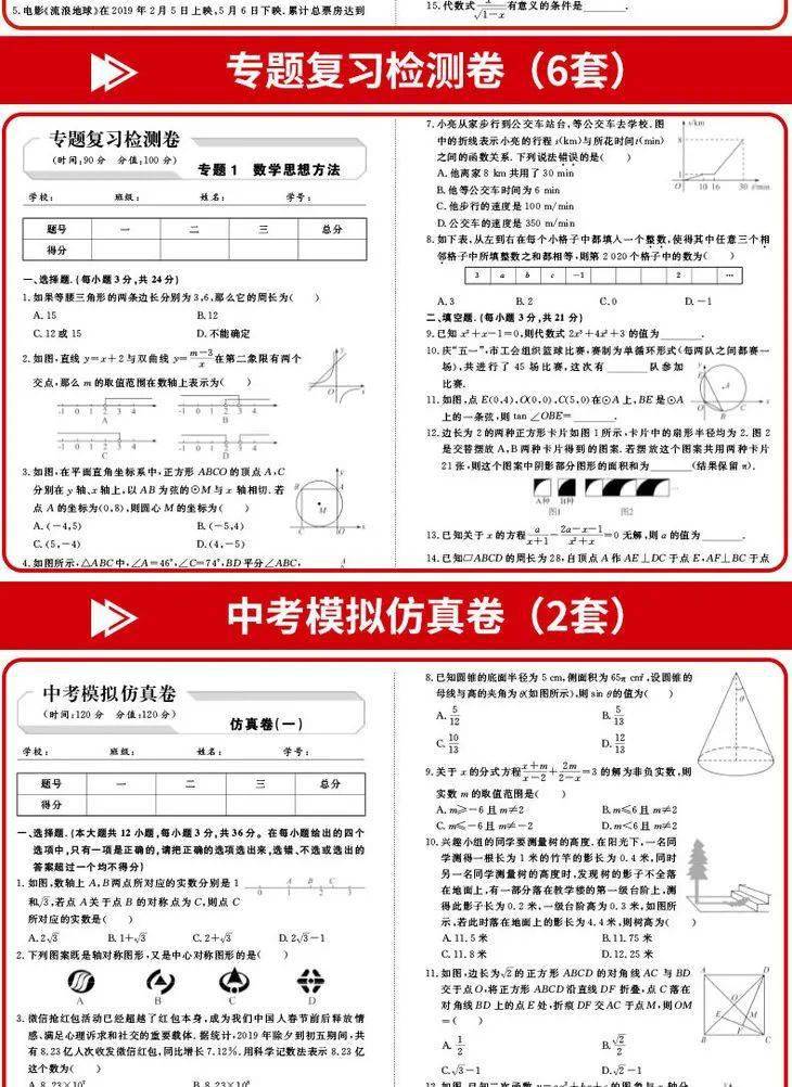 中考复习模拟小金卷 | 语文数学英语物理化学专项冲刺试卷