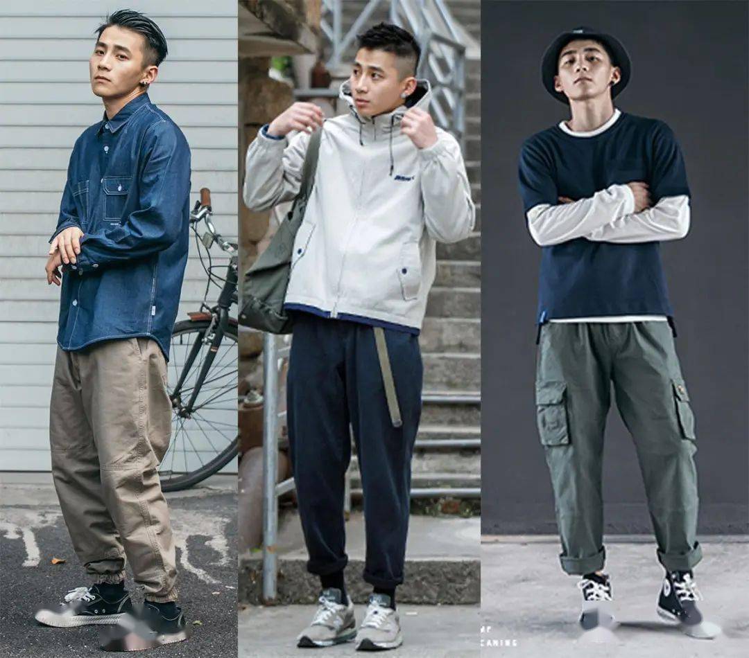 下身选择卡其色工装裤和帆布鞋用来搭配,十分帅气.