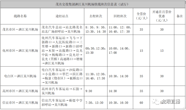 首月8.5折！茂名到湛江吴川机场快线班次和票价公布！