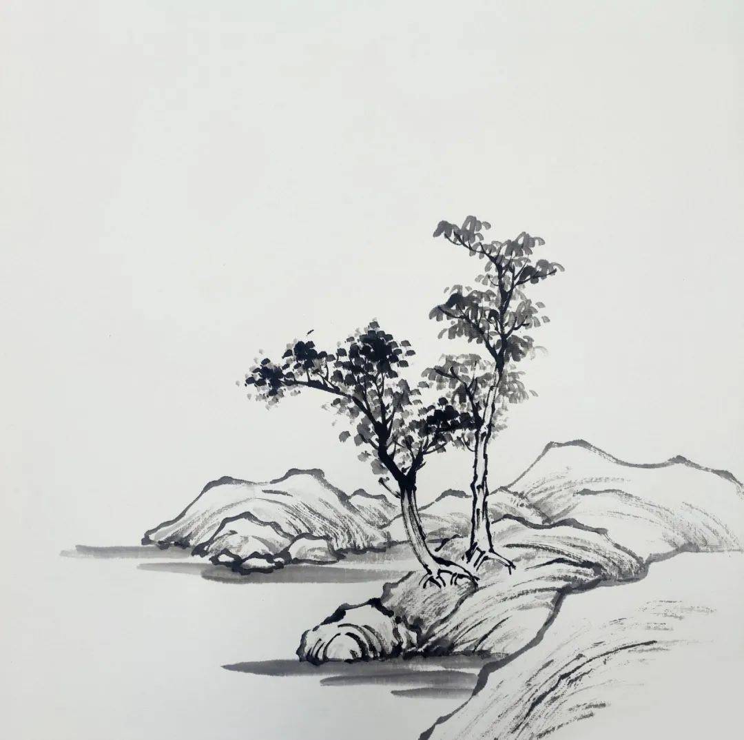 【国画教程】写意《山间人家》_变化_浓淡_石头