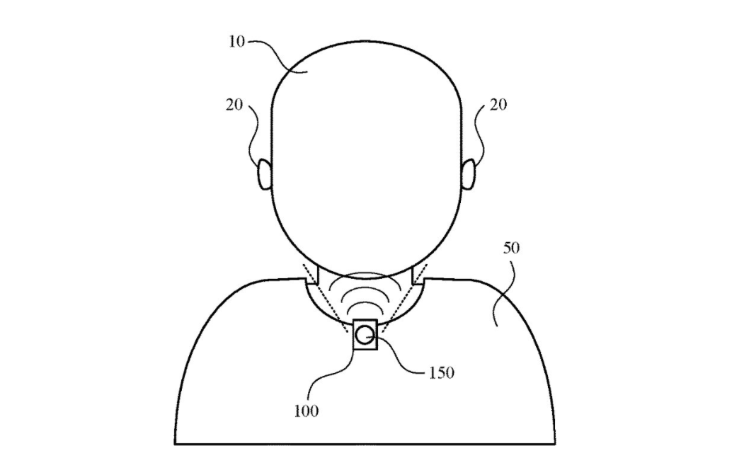 扬声器|苹果申请新的音频专利：耳机不用戴，挂在衣领上听，不打扰其他人