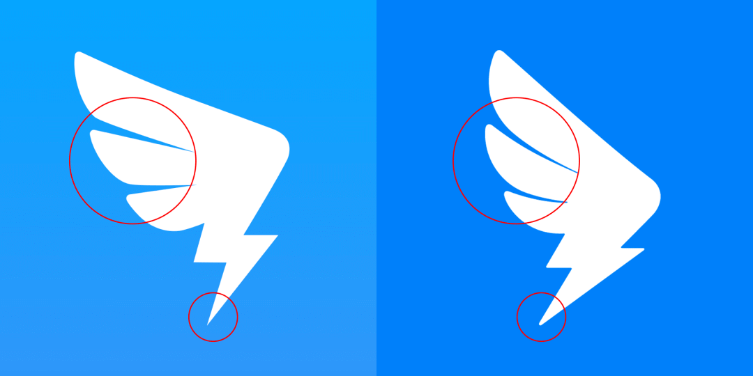 原来的翅膀重心基本在下方的闪电上,更新后的图形则将重心放在了翅膀