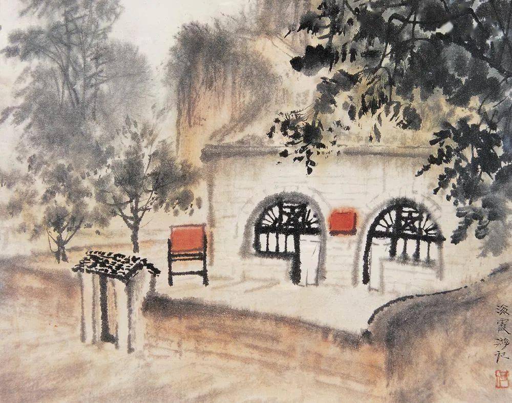 何海霞国画里的小山村,意境绝美67_陕北_山水画_山色