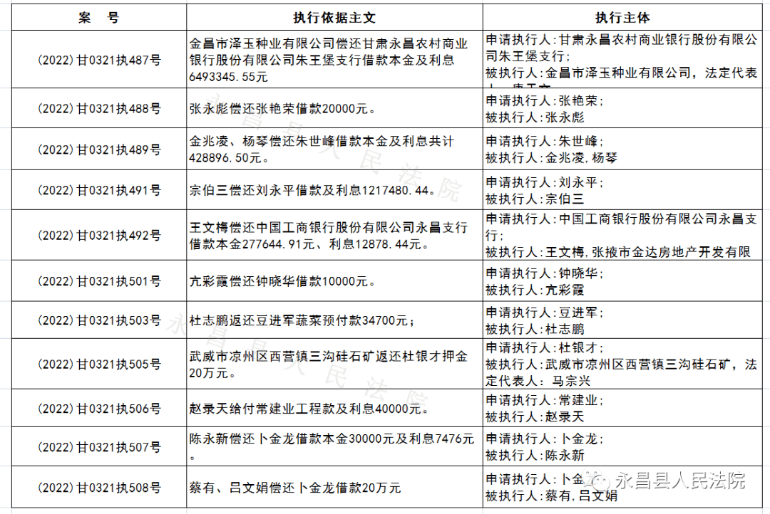 永昌县人民法院执行庭3月1日-3月15日新收案被执行人名单_财产_申报表