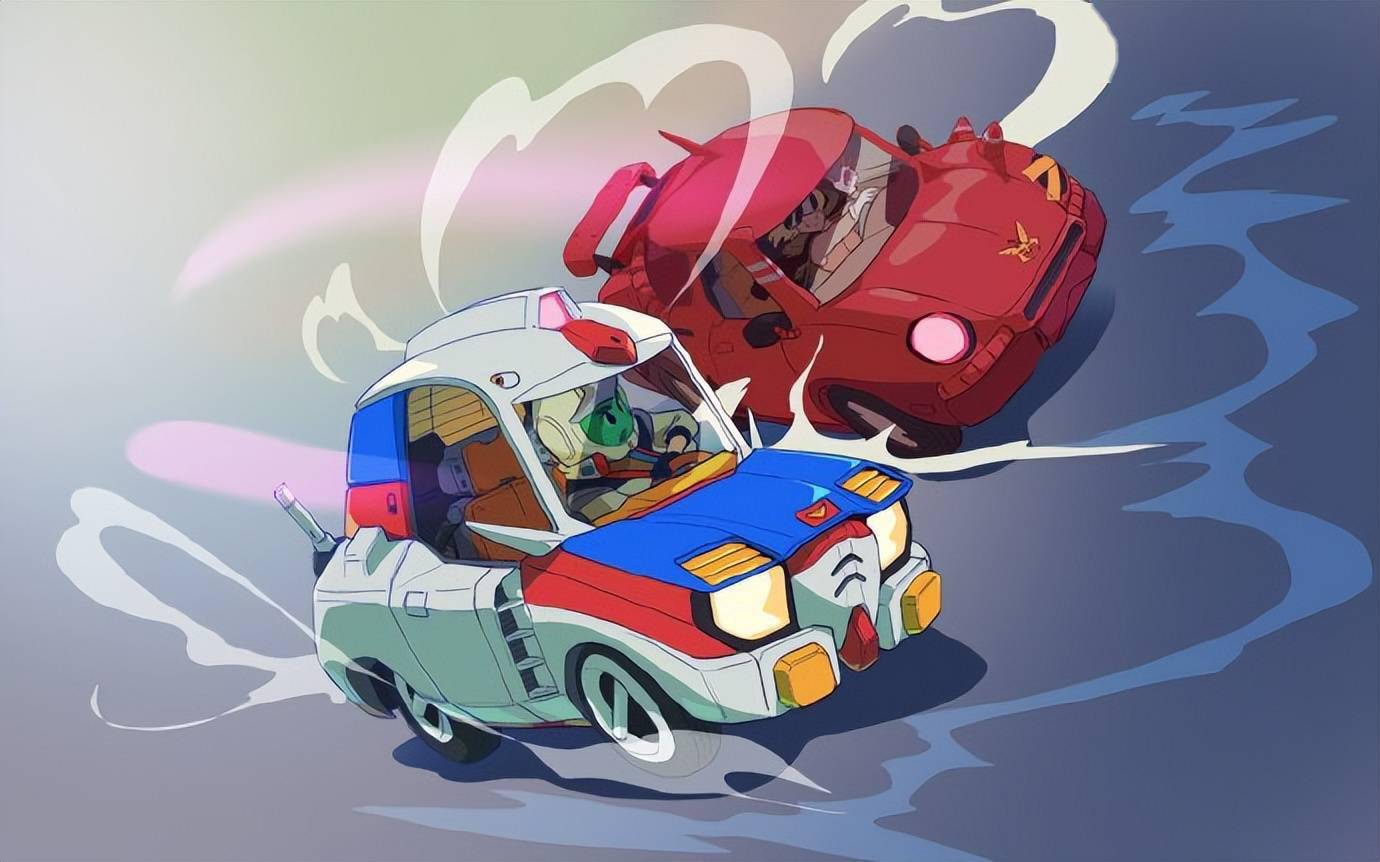 高达趣味0079q版赛车插画元祖高达扎古吉姆都变成了赛车