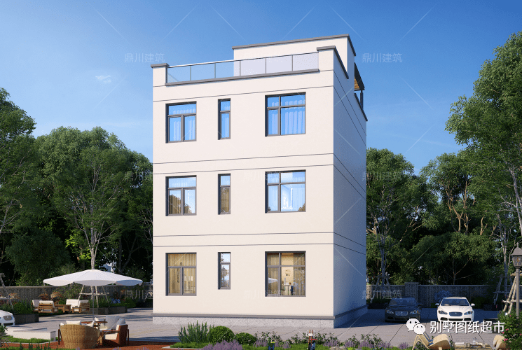 8米面宽三层现代风别墅平顶设计经济又好看简约大气造价不高