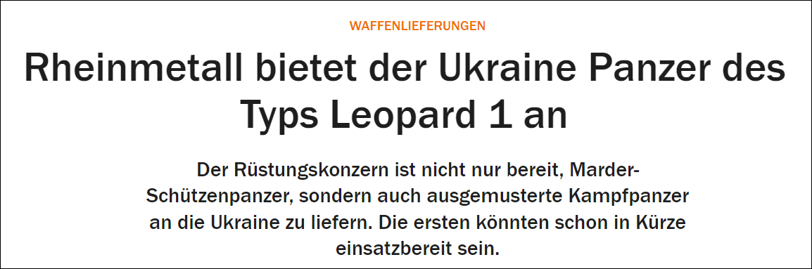 德国军火商莱茵金属准备向乌克兰提供50辆豹1坦克：正等待政府批准