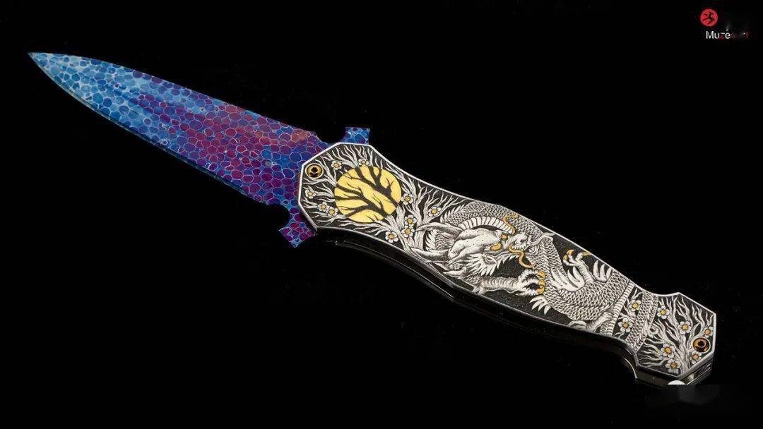 神龙武士樱花竹林汇聚众多东方元素的超酷烤蓝大马折刀