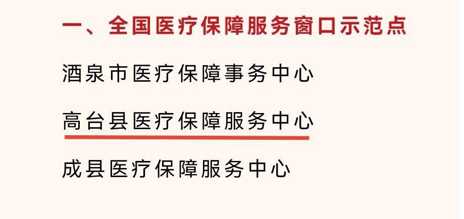高台县一单位上榜全国医疗保障服务示范点名单