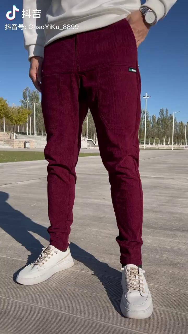 秋冬季爆版9种颜色6兜设计天丝绒休闲裤酒红休闲裤