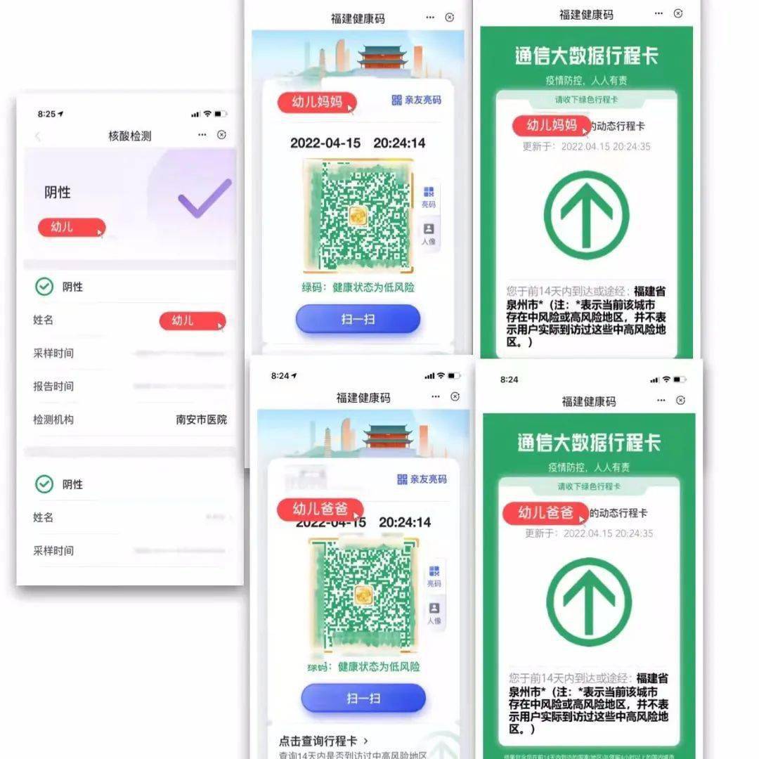 幼儿共同居住者均要将"48小时核酸阴性报告,健康码,行程码"截图并拼图