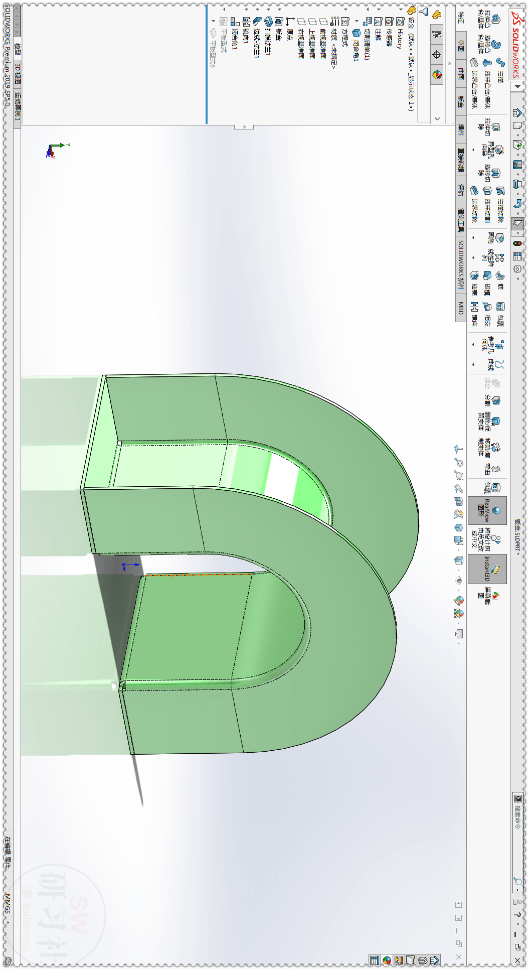 用solidworks画一个半圆钣金槽零件
