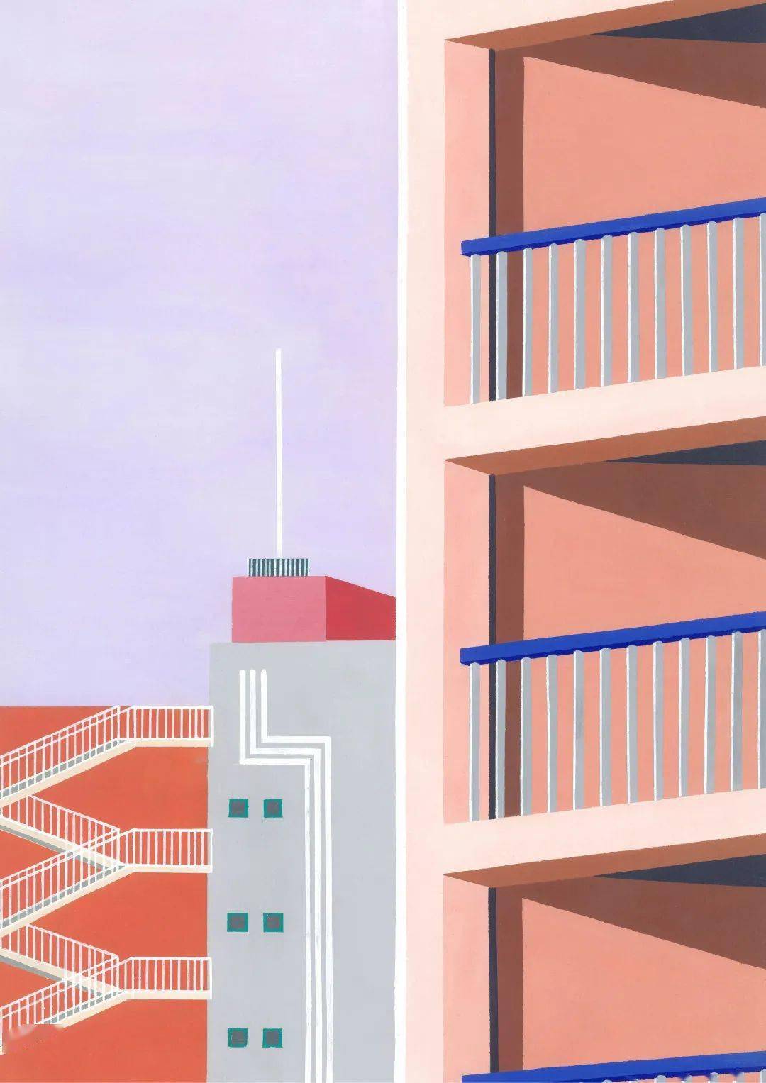 柔和色彩构成图案化的城市天际线