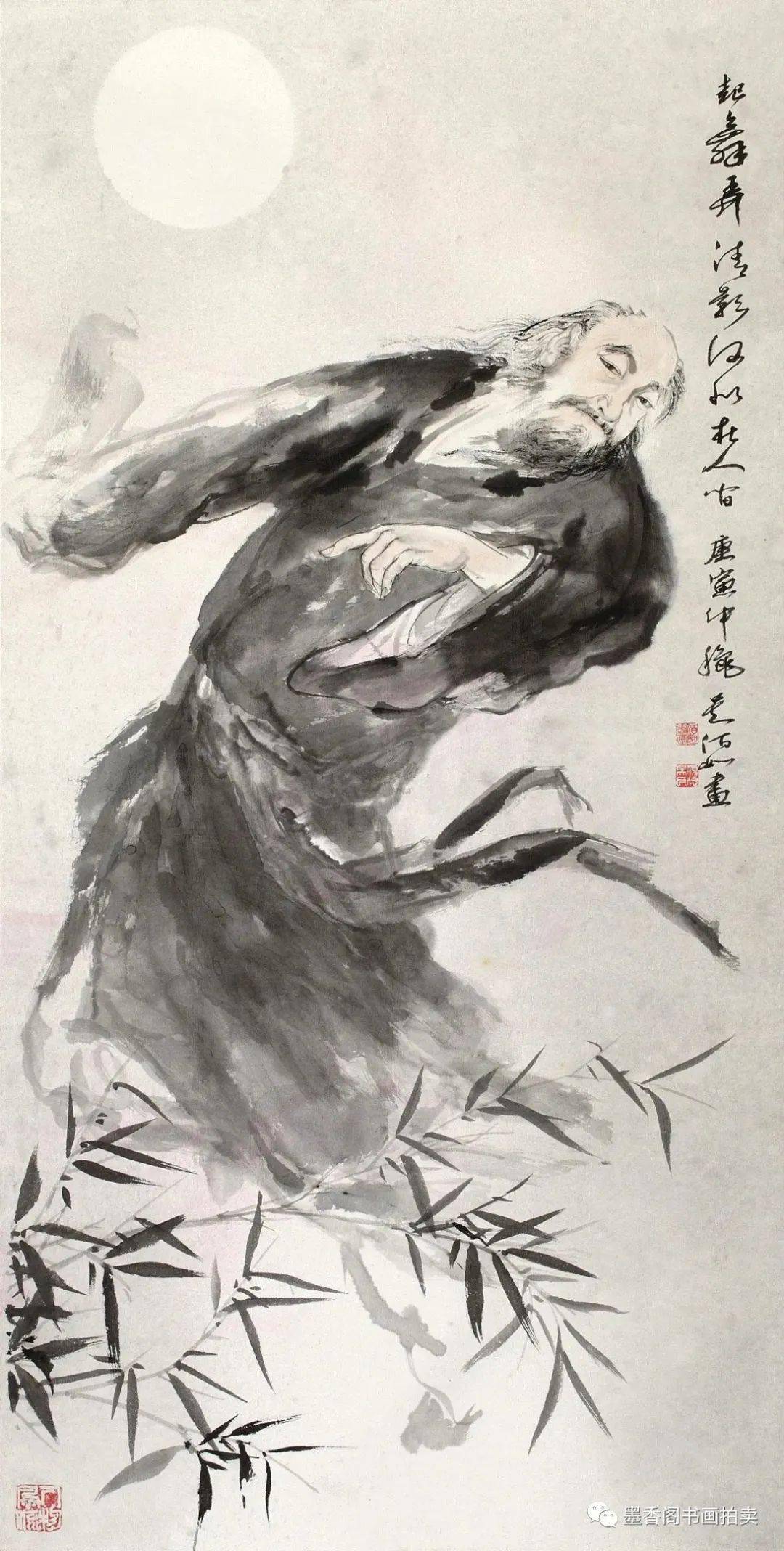 他的泼墨人物画笔恣纵肆墨韵磅礴