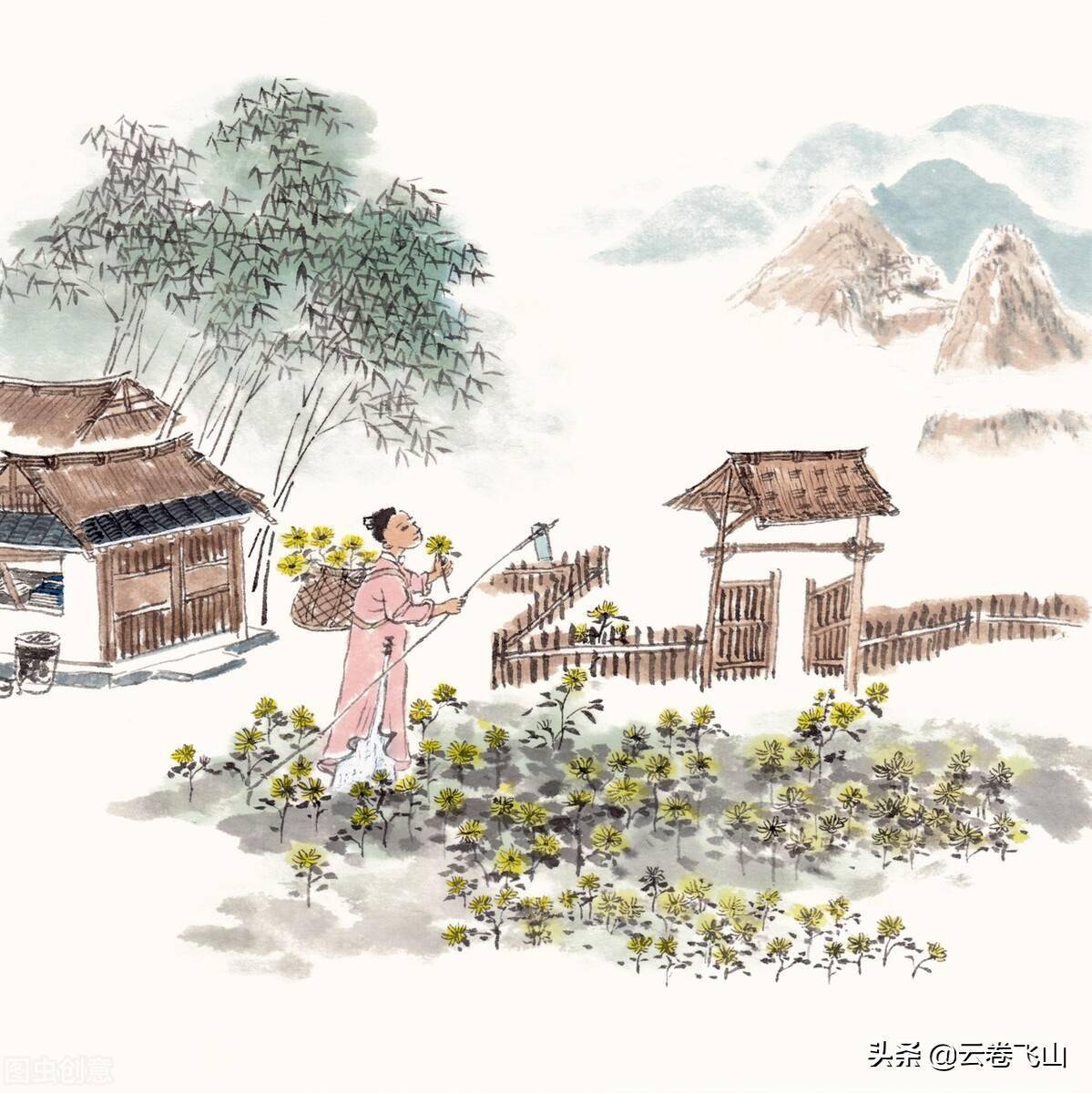 飞山诗对1656:看图作命题诗《山村》,又:瓜果满筐秋故事_柴扉_终军