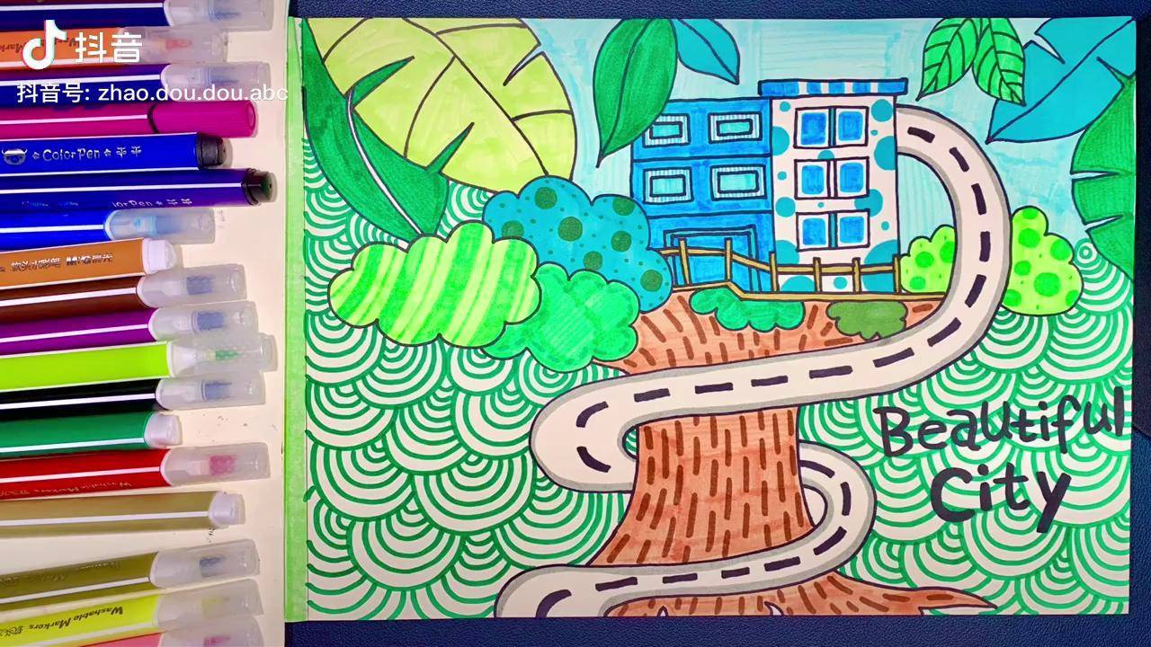 学生环保主题绘画美丽城市儿童简笔画绿色环保手抄报素材