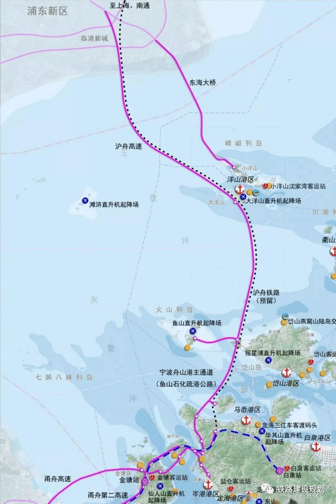 金山航道,漕泾东航道,止于大洋山岛西侧,接上海市规划的东海二桥,并