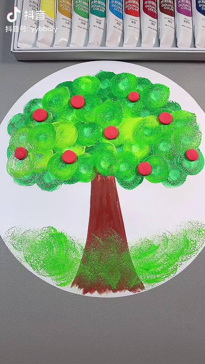 简单好看的苹果树小朋友一起画吧幼儿创意手工 儿童画 创意美术 一起