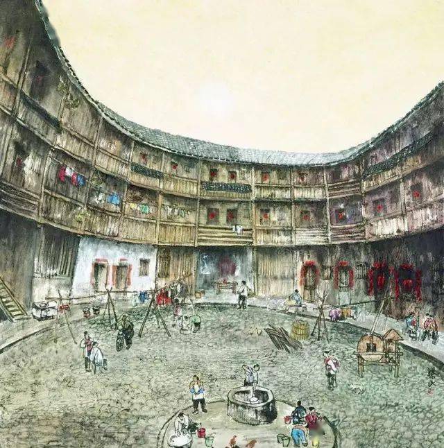 他画的客家土楼简直美爆了