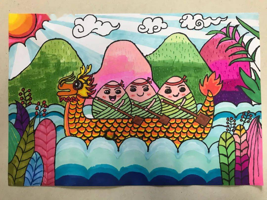 三年级美术赛龙舟绘画图片