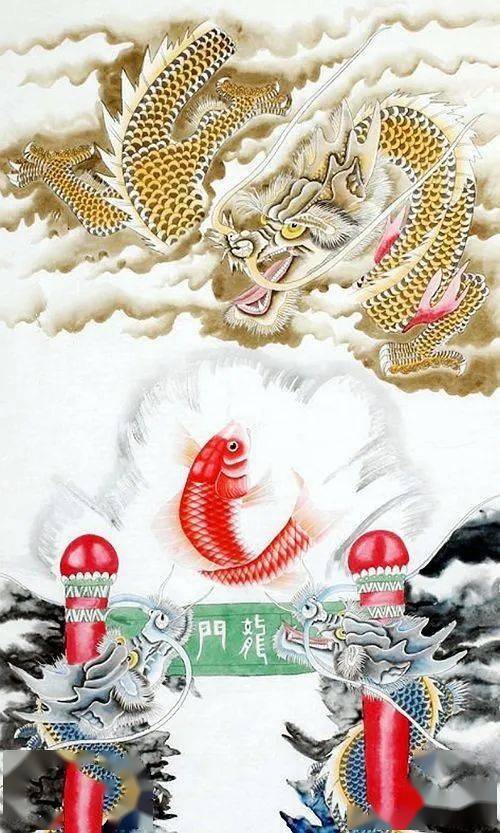 这组鲤鱼跃龙门漂亮