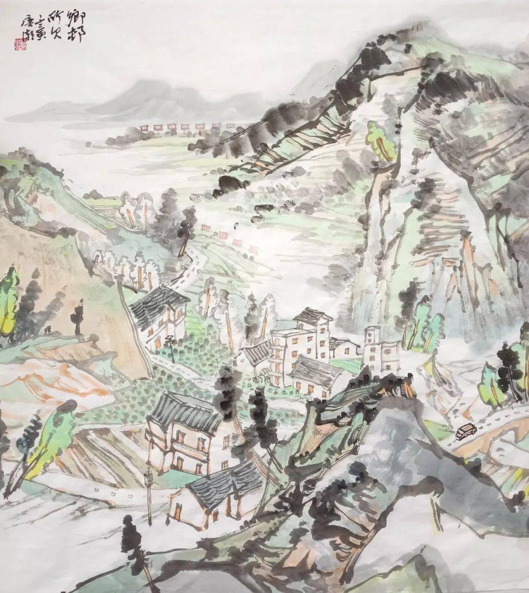 创建天府旅游名县四川画家画射洪金华山文宗苑老城门栩栩如生