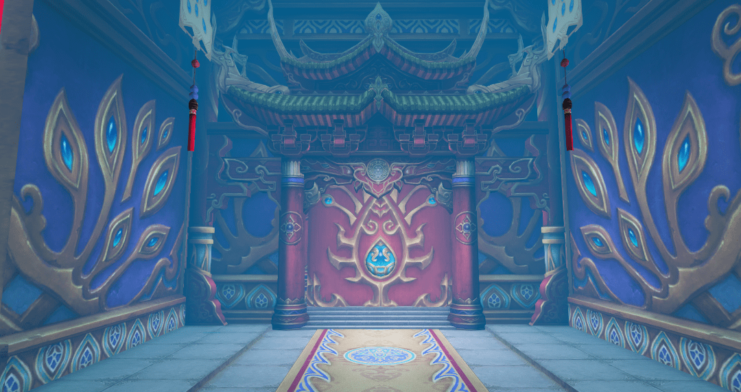 碧绿的孔雀翎纹饰氛围幽深玄秘这里笼罩着幽幽蓝光便是暗之灵宫这次