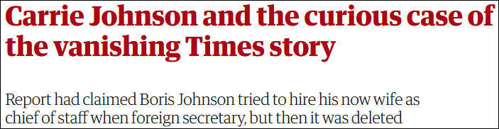 英国《泰晤士报》疑遭干预，涉及约翰逊夫妻丑闻的爆料被中途撤版