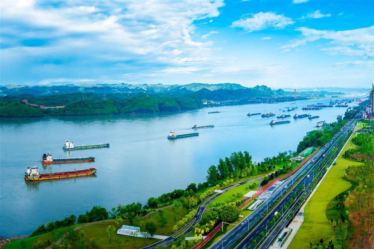 6月24日,宜昌市磨盘溪码头附近长江江段百舸争流,整治后的长江岸线成