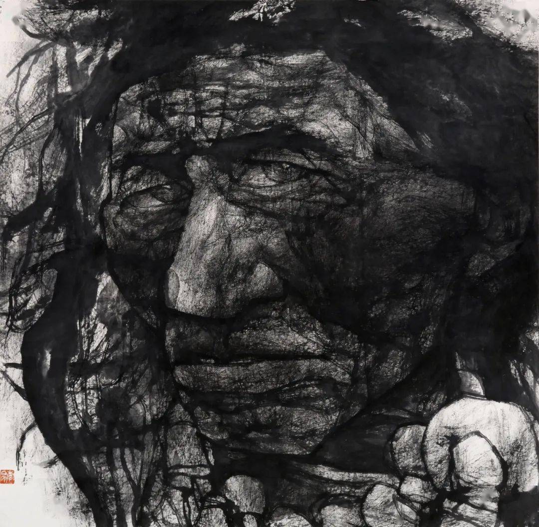 "藏民头像"系列,是20世纪90年代,李伯安在绘制"走