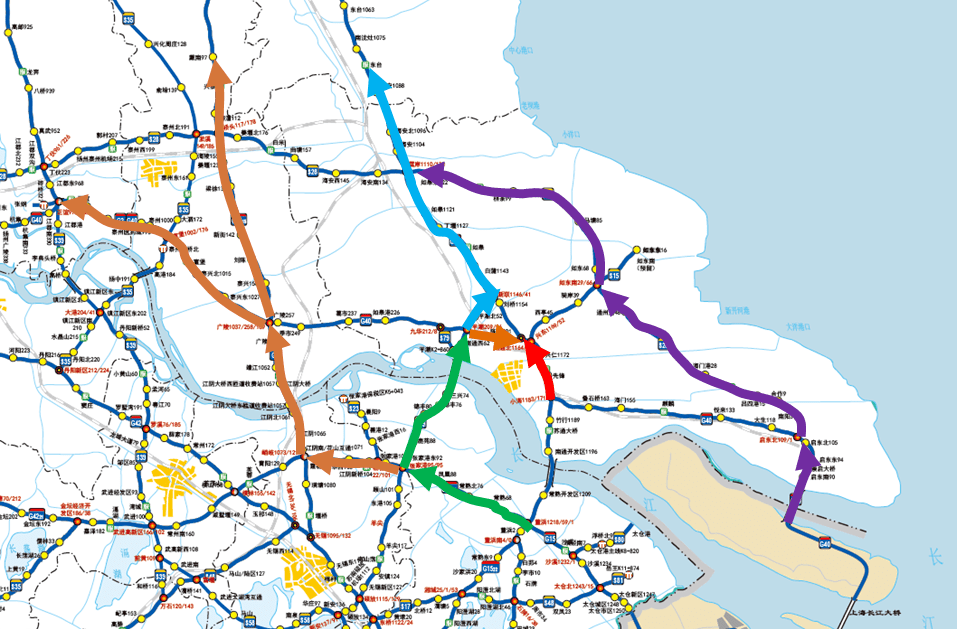1g15沈海高速竹行互通至南通北枢纽(连云港方向)主线;2小海枢纽沪陕