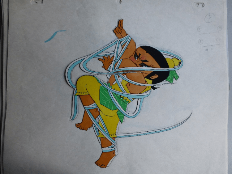 用特技动画镜头,展示钢剑变纽带,最终缠绕黄娃,表现了葫芦娃单打独斗