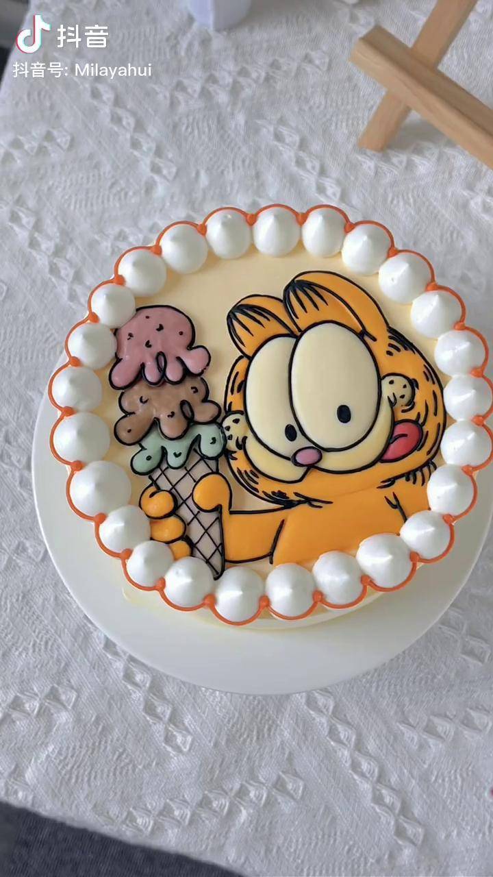 加菲猫:我们去吃冰淇淋吧,没有冰淇淋的夏天是不完整的奶油霜手绘