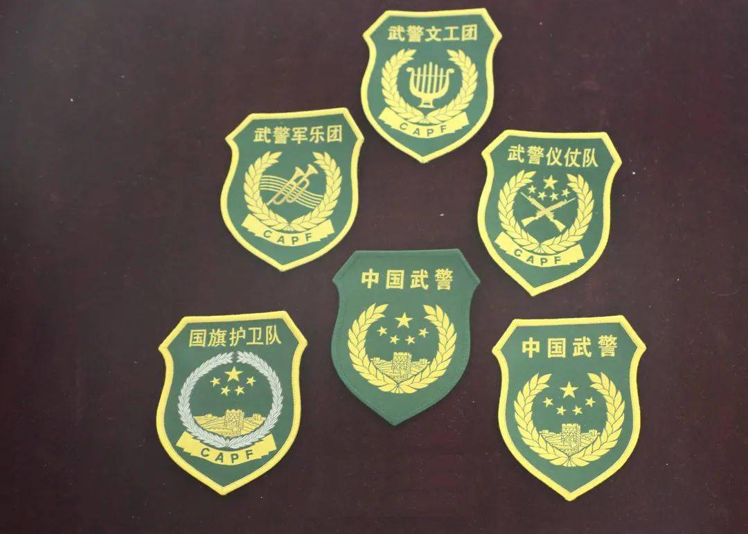 臂章图案统一为橄榄枝环绕五星,长城,标识中国武警字样