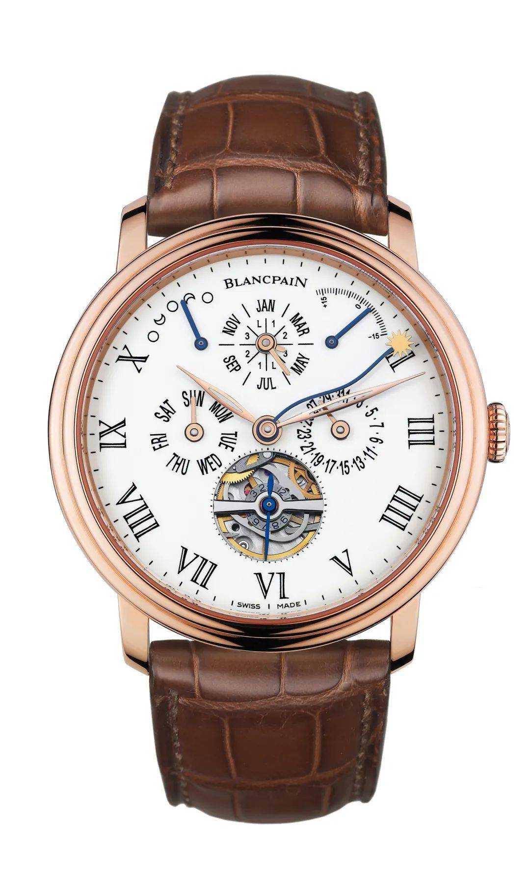 宝珀v系列时间等式万年历腕表6638蓝宝石玻璃表背透下宝珀金雕大师