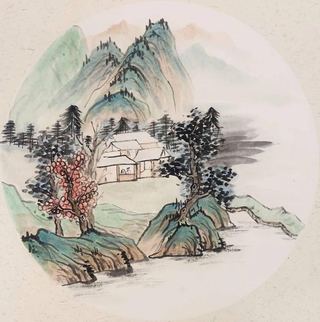 写意山水小品依山傍水结草庐步骤