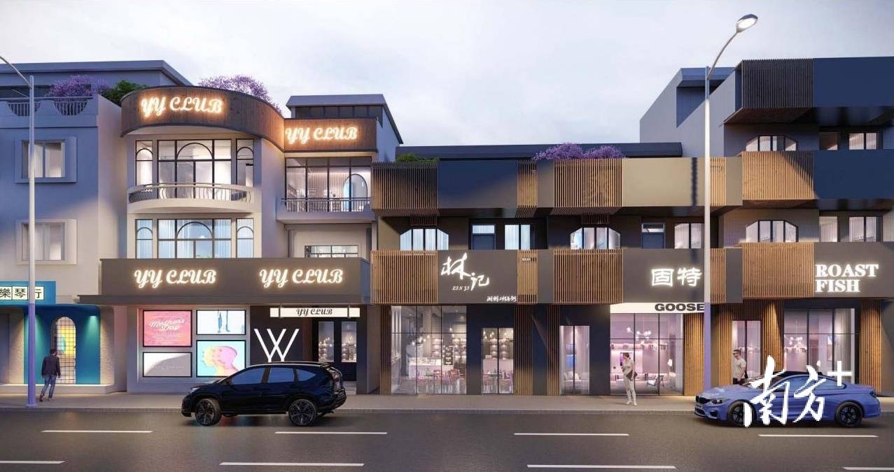 通过沿街展开老城透视长卷,将立体化的历史场景与改造后的现代感立面