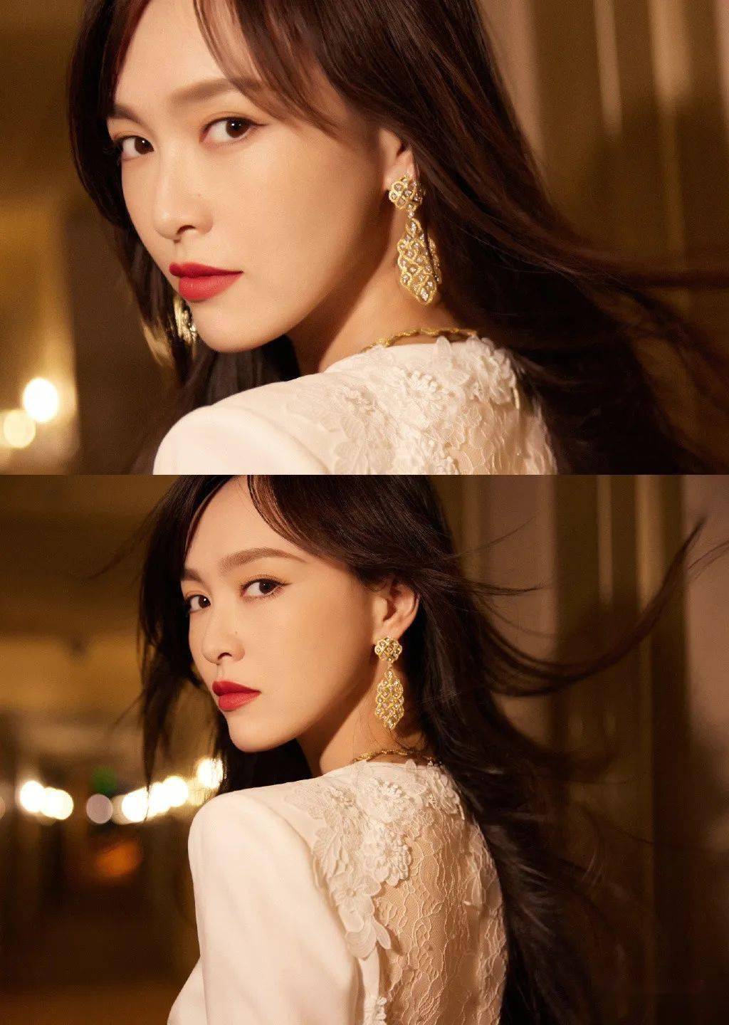 唐嫣穿白裙发丝飞扬眼神霸气似女王