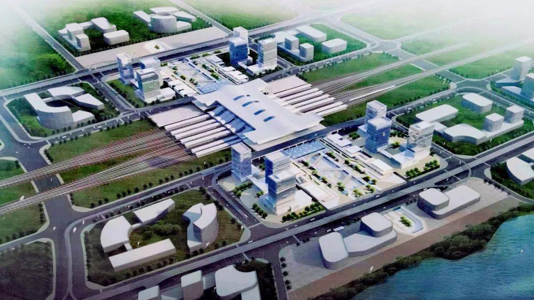 玉林北站效果图南玉高铁玉林北站站房建设现场,工人正在进行