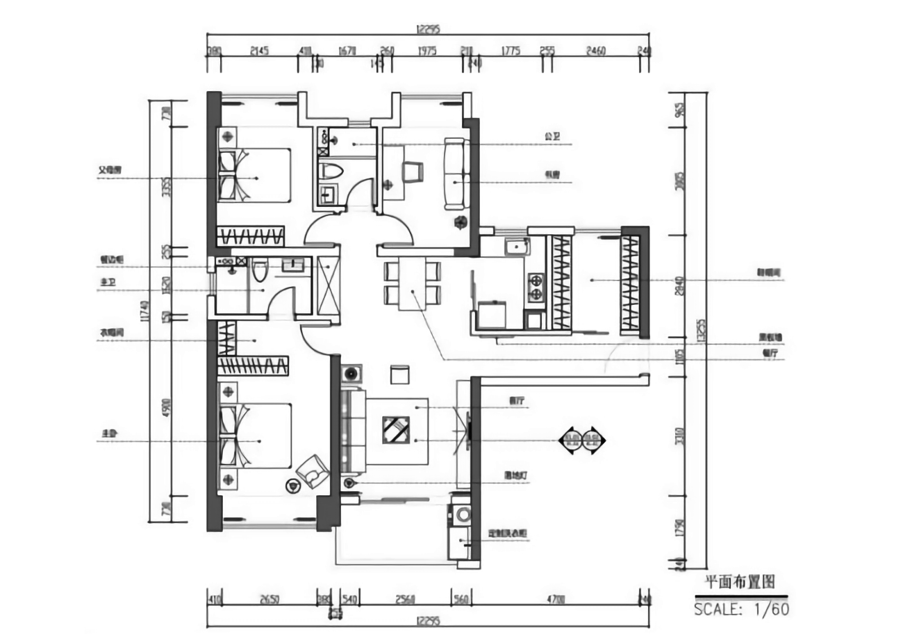 平面布置图三房103平米,属于刚需的紧凑户型,除了主卧之外,其他空间都