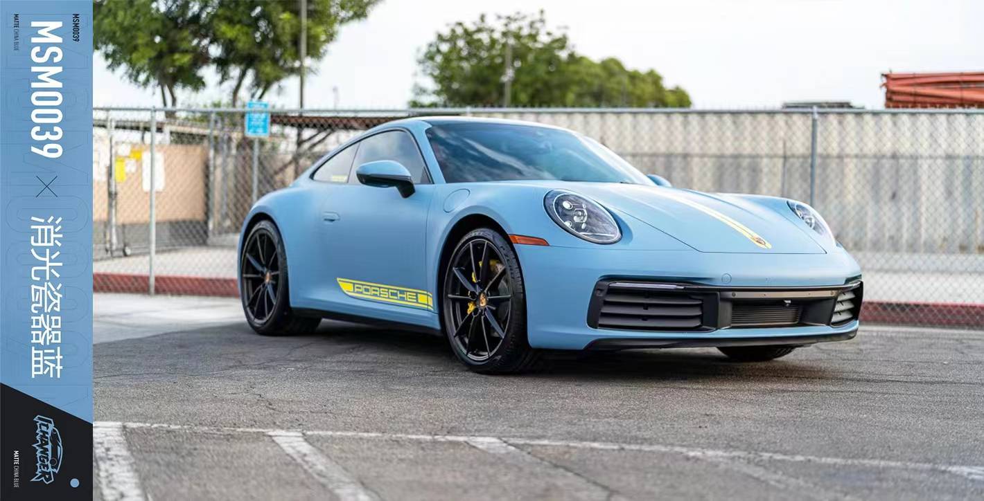 保时捷911icr改色膜消光瓷器蓝比巧克力还丝滑