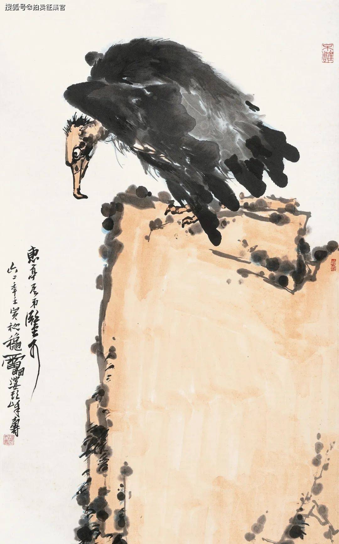 潘天寿馆藏级绘画作品《鹰石图》图文解析_搜狐网