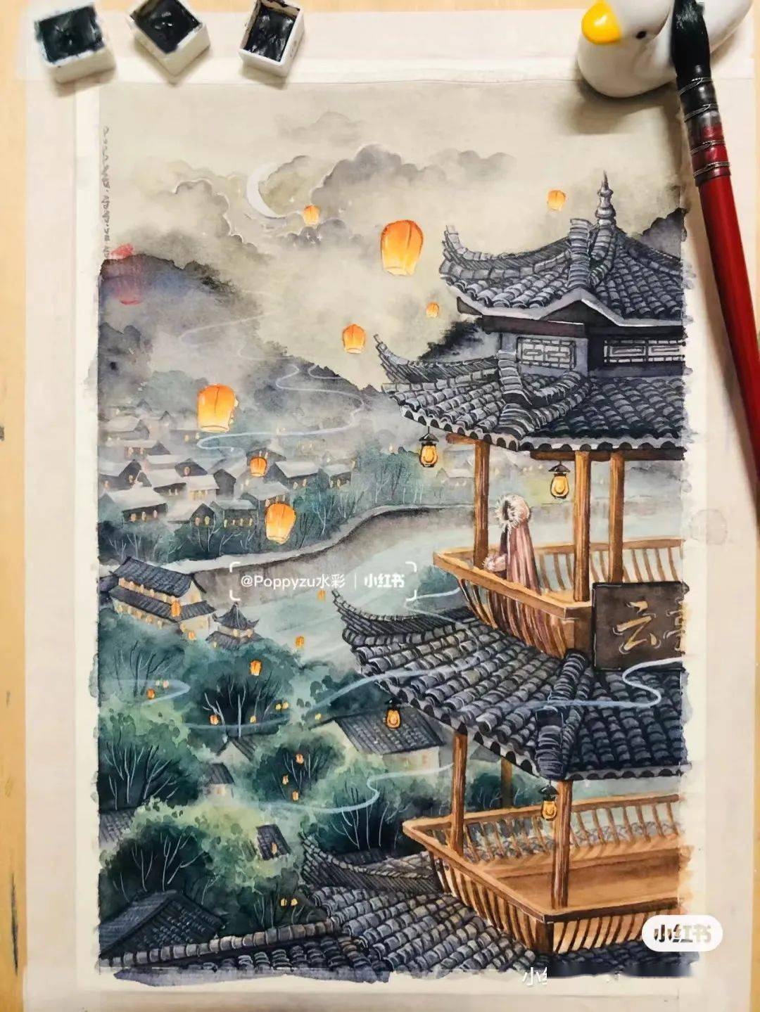 彩铅画 风景 梦幻 古风图片